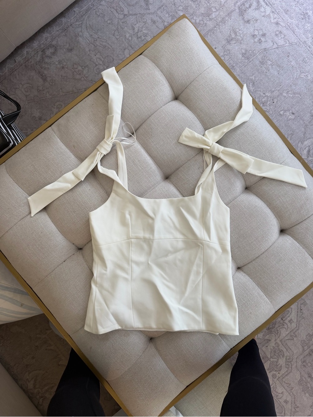 Zara NWT White Bow Tie Strap Tank Top Sz Large Viral - Picture 10 of 10
